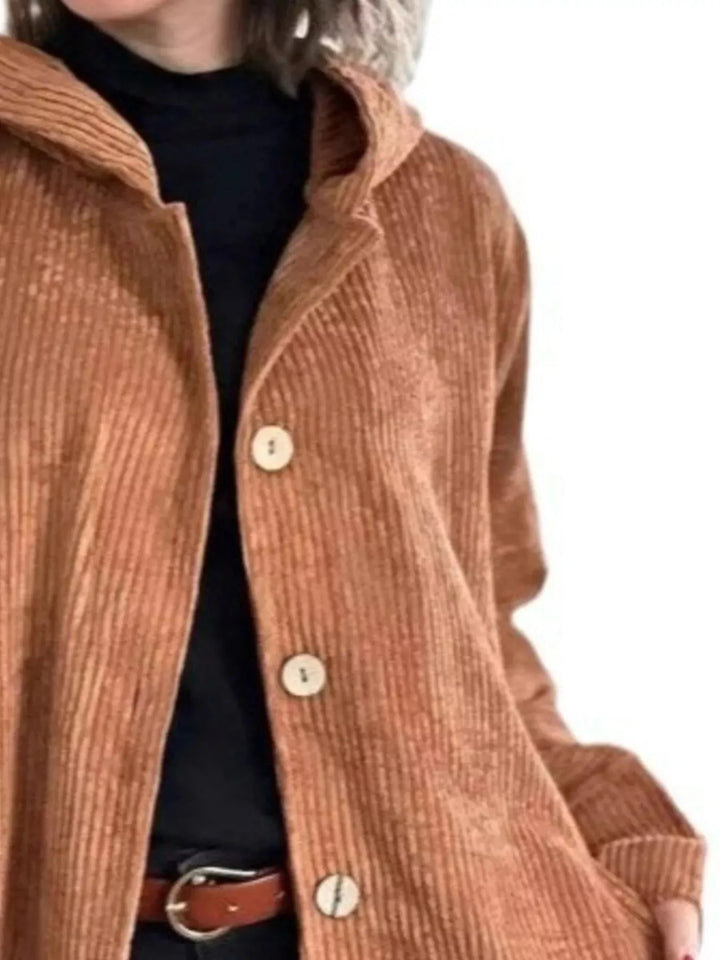 Women’s Long Hooded Jacket with Button Closure