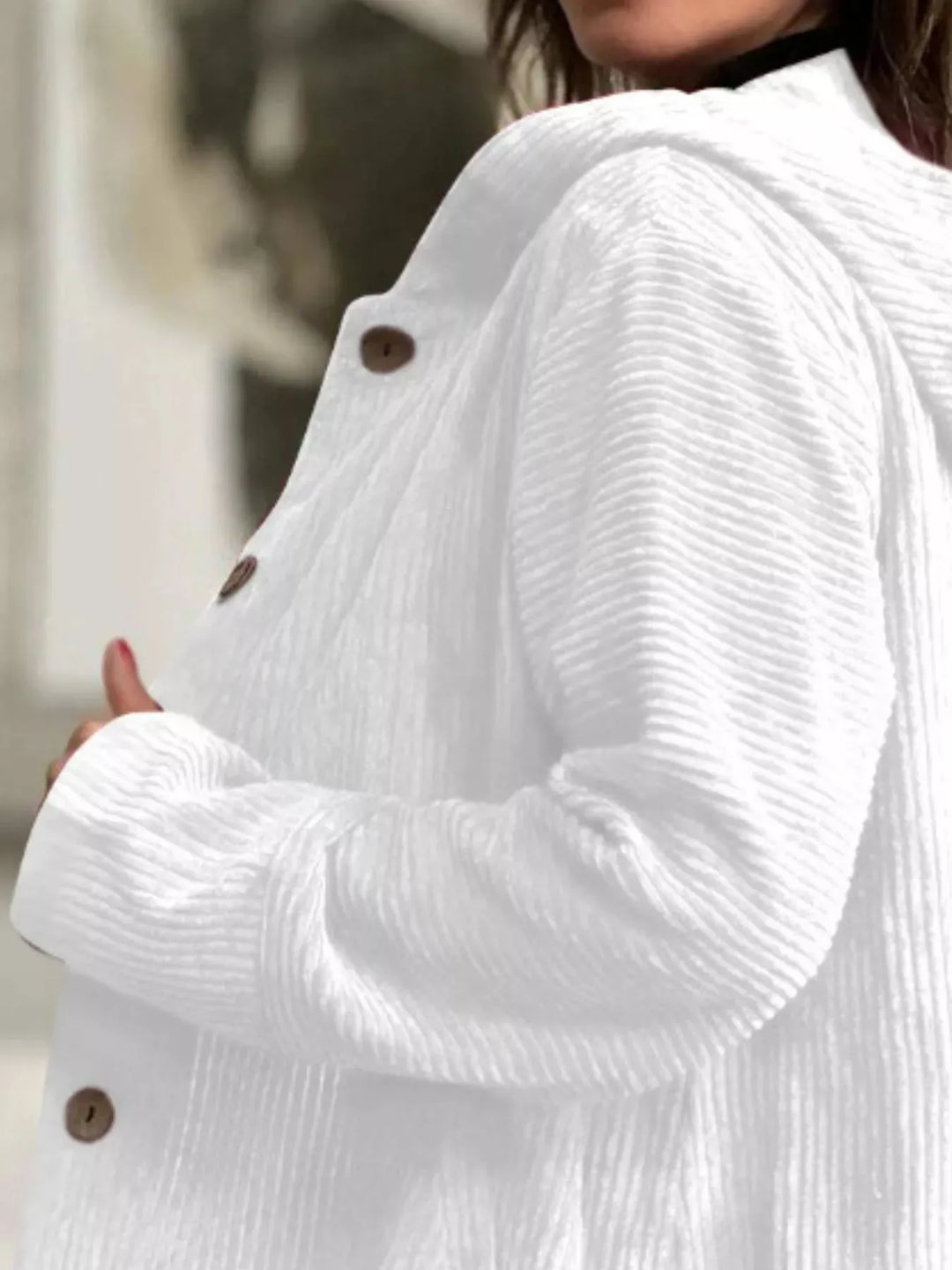 Women’s Long Hooded Jacket with Button Closure