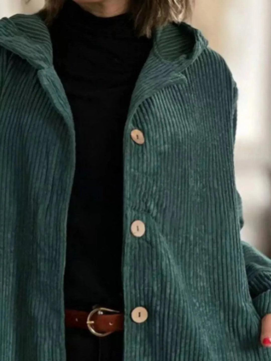 Women’s Long Hooded Jacket with Button Closure