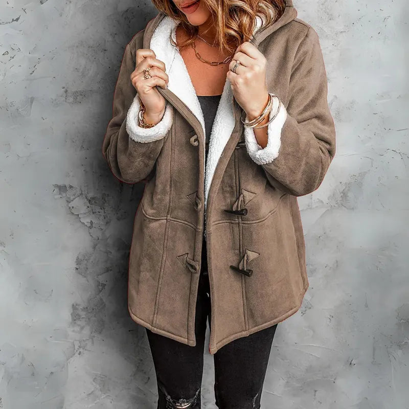 Women's Long Hooded Jacket with Sherpa Lined