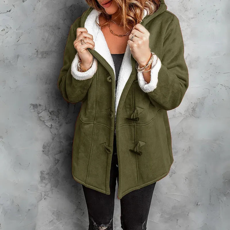 Women's Long Hooded Jacket with Sherpa Lined