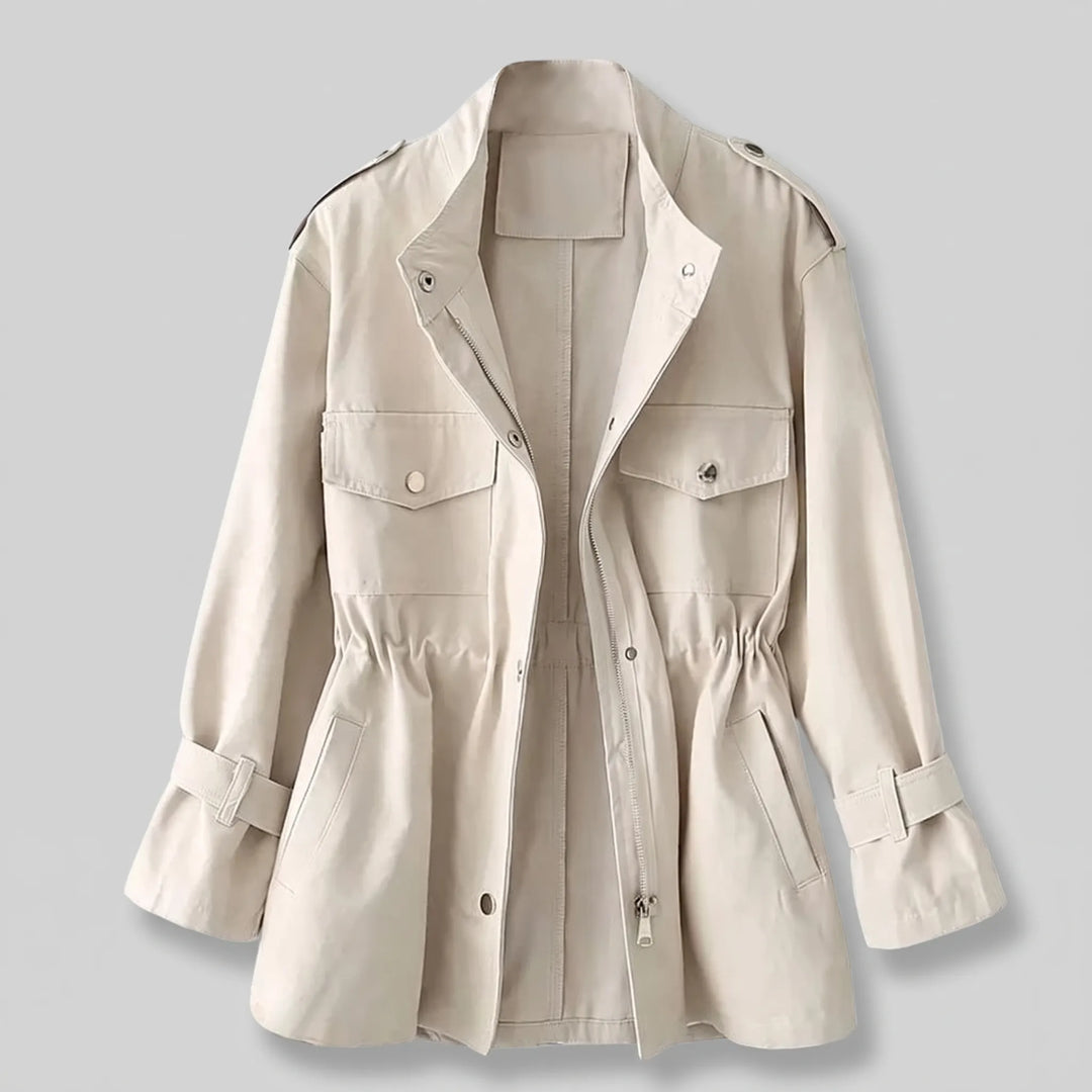 Women's Long Lightweight Jacket with Belted Waist