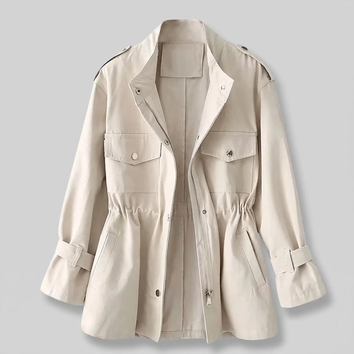 Women's Long Lightweight Jacket with Belted Waist