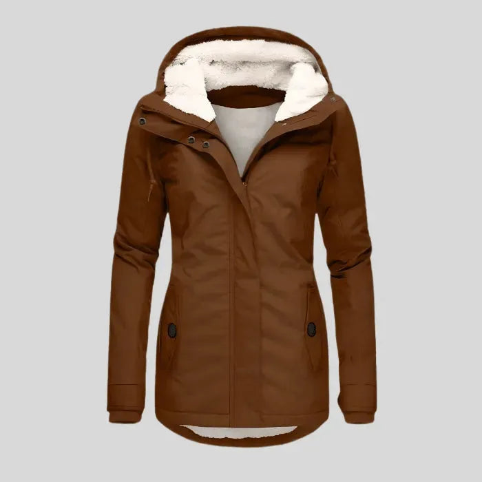 Women's Long Winter Jacket with Hood and Zip-Up