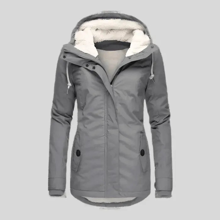 Women's Long Winter Jacket with Hood and Zip-Up