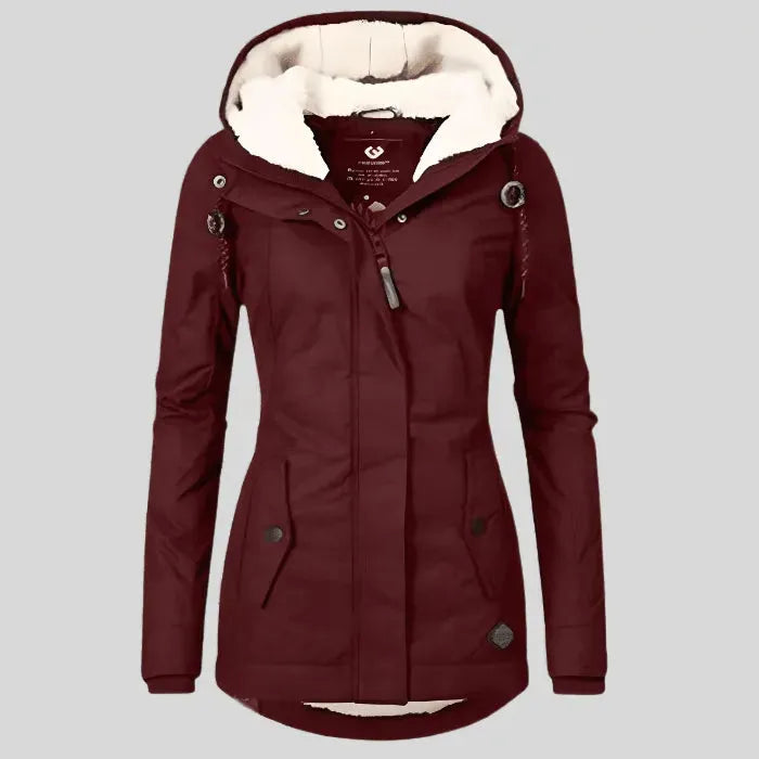 Women's Long Winter Jacket with Hood and Zip-Up