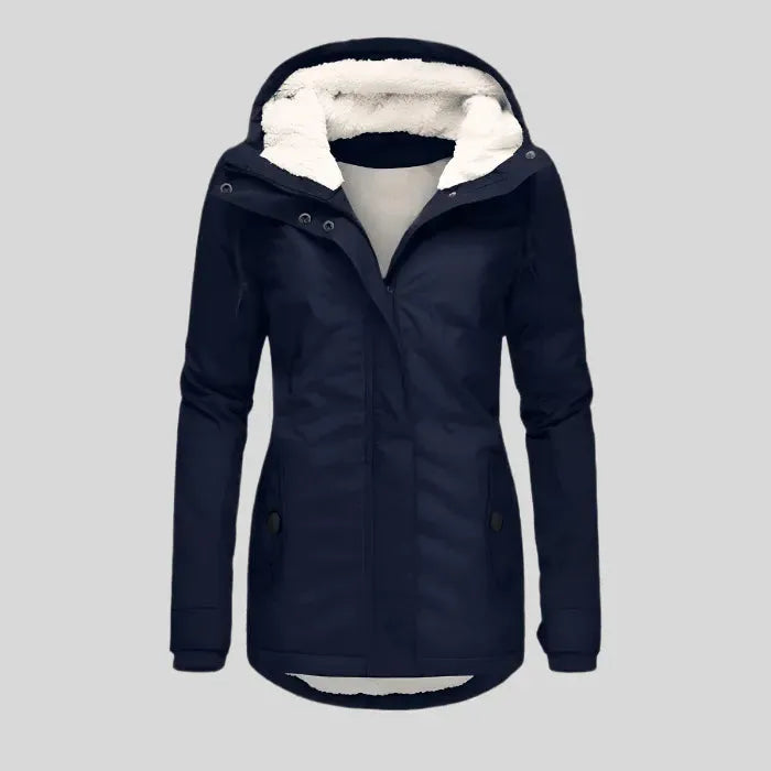 Women's Long Winter Jacket with Hood and Zip-Up