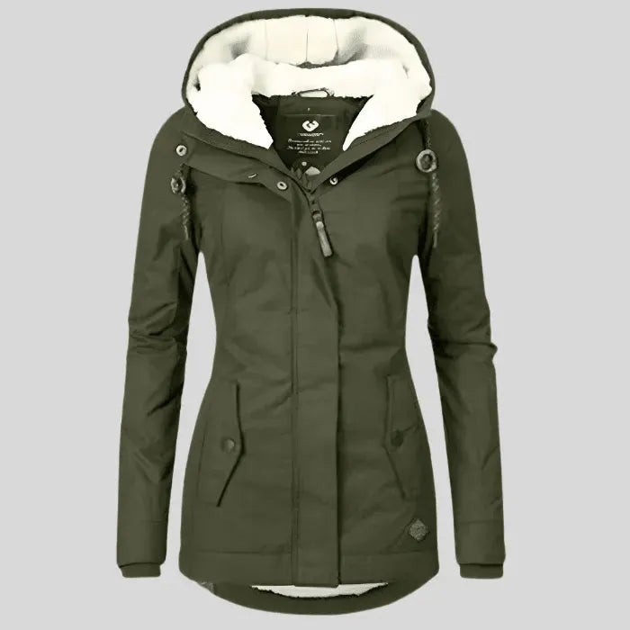 Women's Long Winter Jacket with Hood and Zip-Up