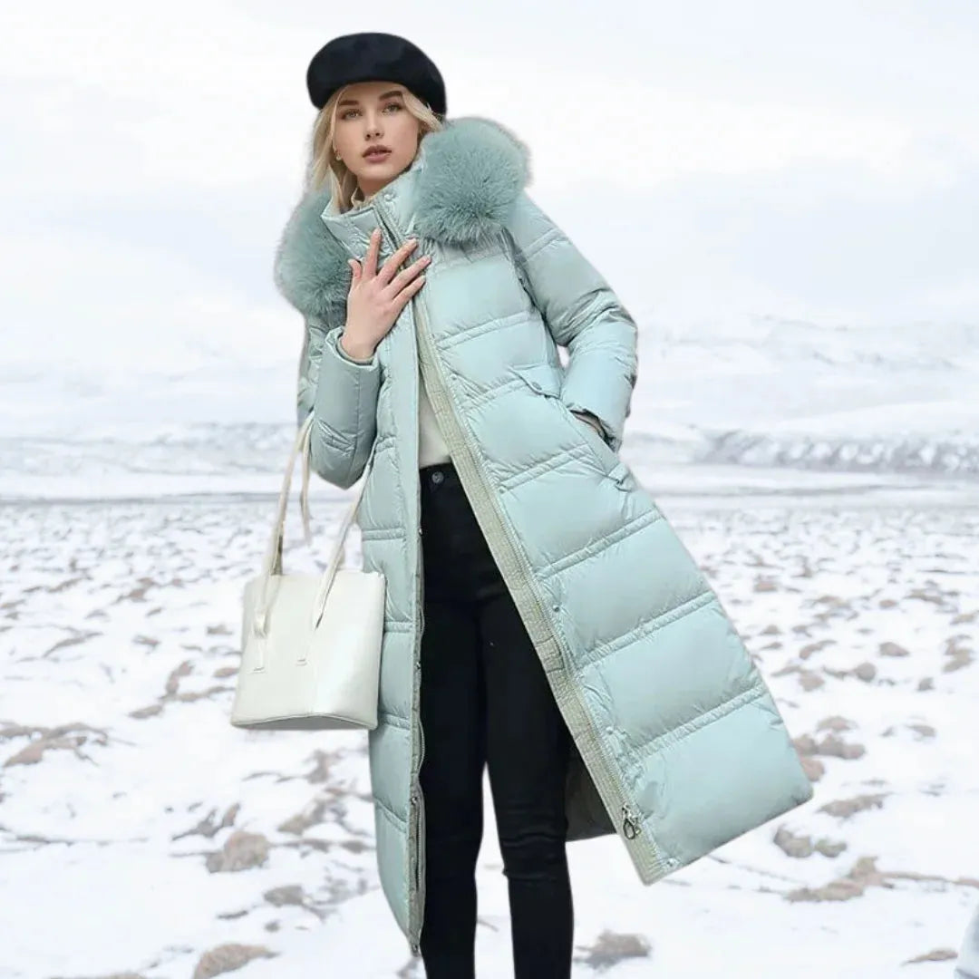 Women's Long Padded Jacket with Waterproof Feature