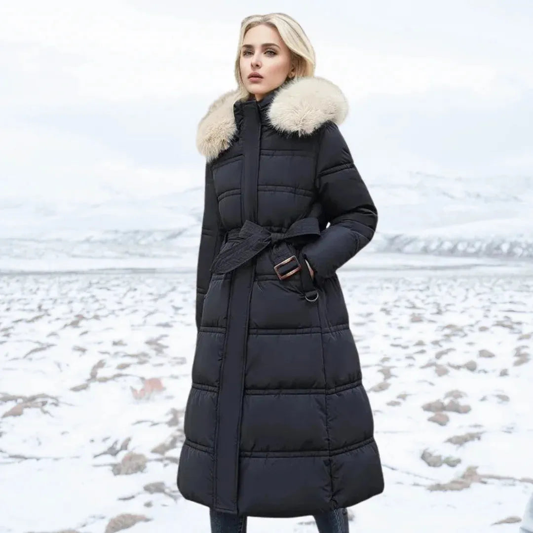 Women's Long Padded Jacket with Waterproof Feature