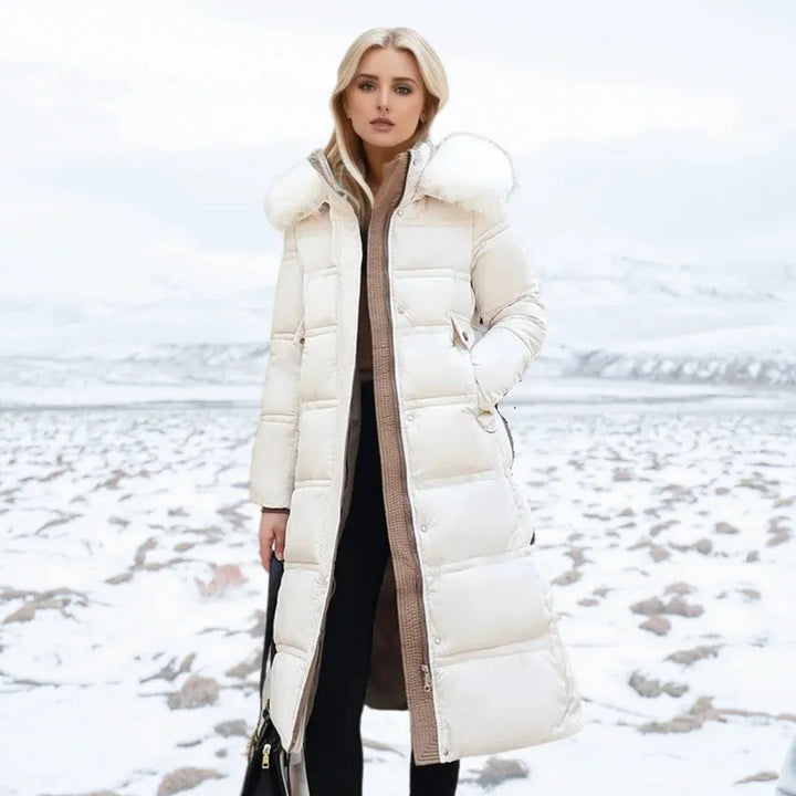 Women's Long Padded Jacket with Waterproof Feature