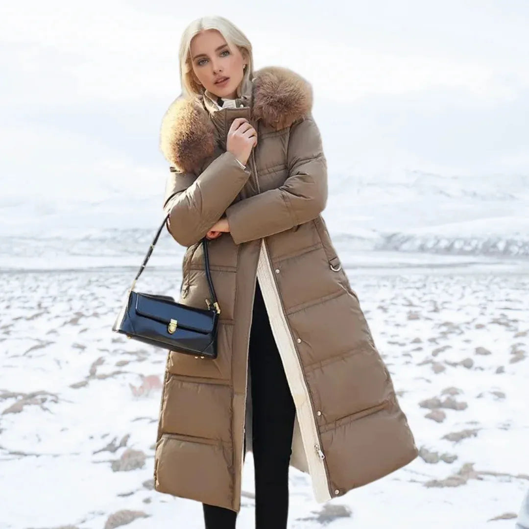 Women's Long Padded Jacket with Waterproof Feature