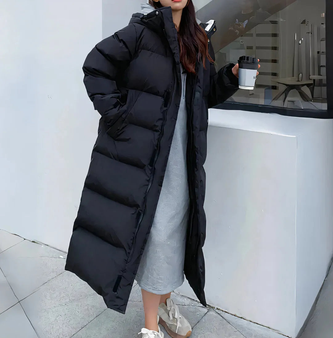 Women's Long Padded Puffer Jacket with Hood