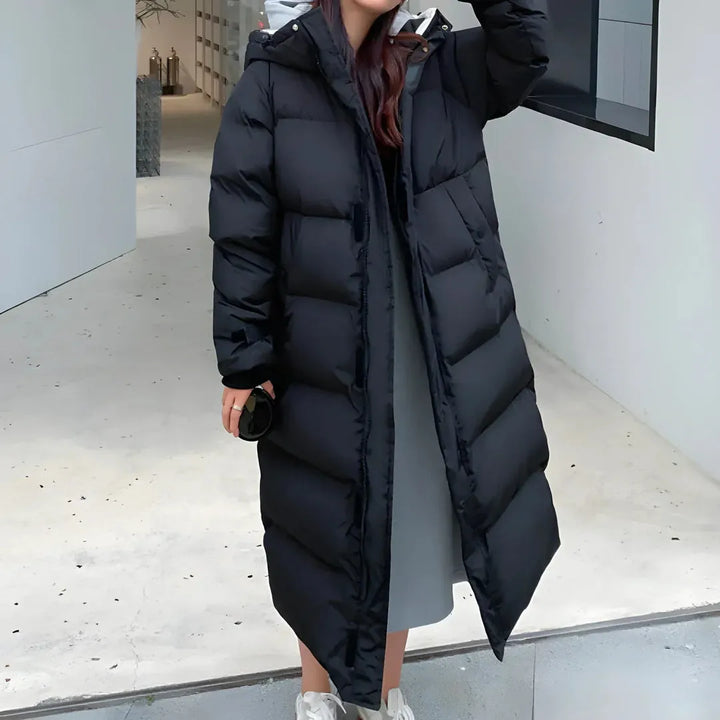 Women's Long Padded Puffer Jacket with Hood