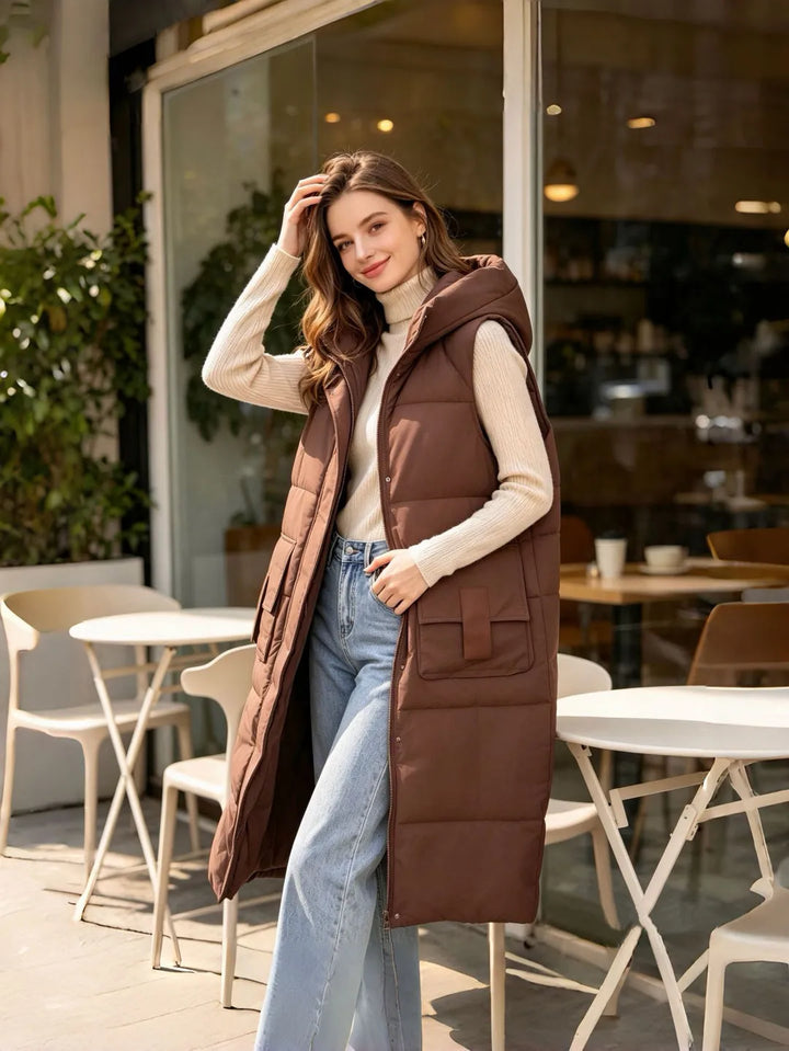 Women's Long Padded Puffer Jacket with Zip-Up