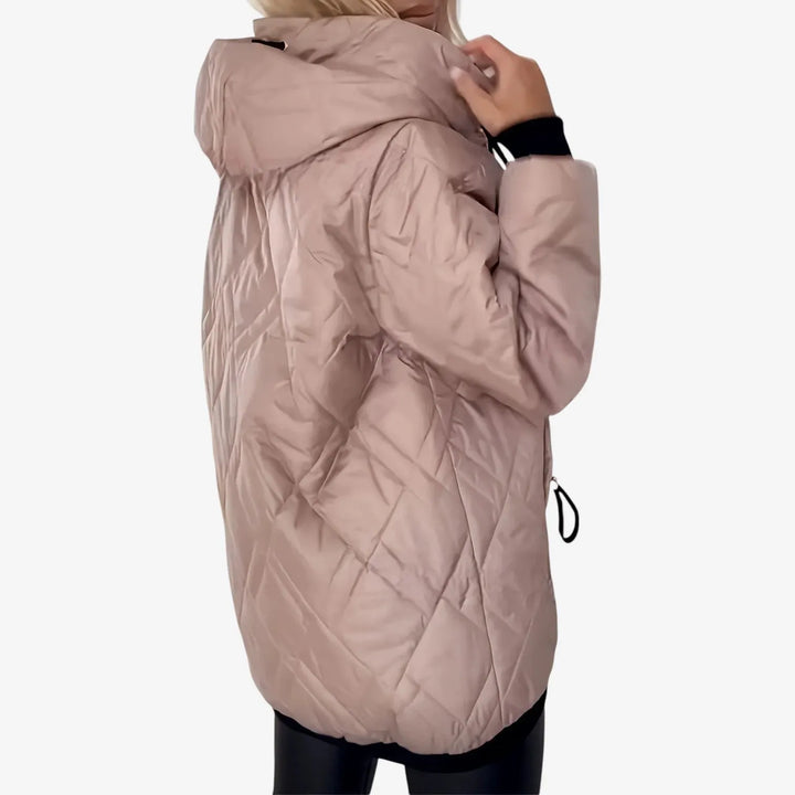 Women's Long Quilted Winter Jacket with Hood and Zip-Up