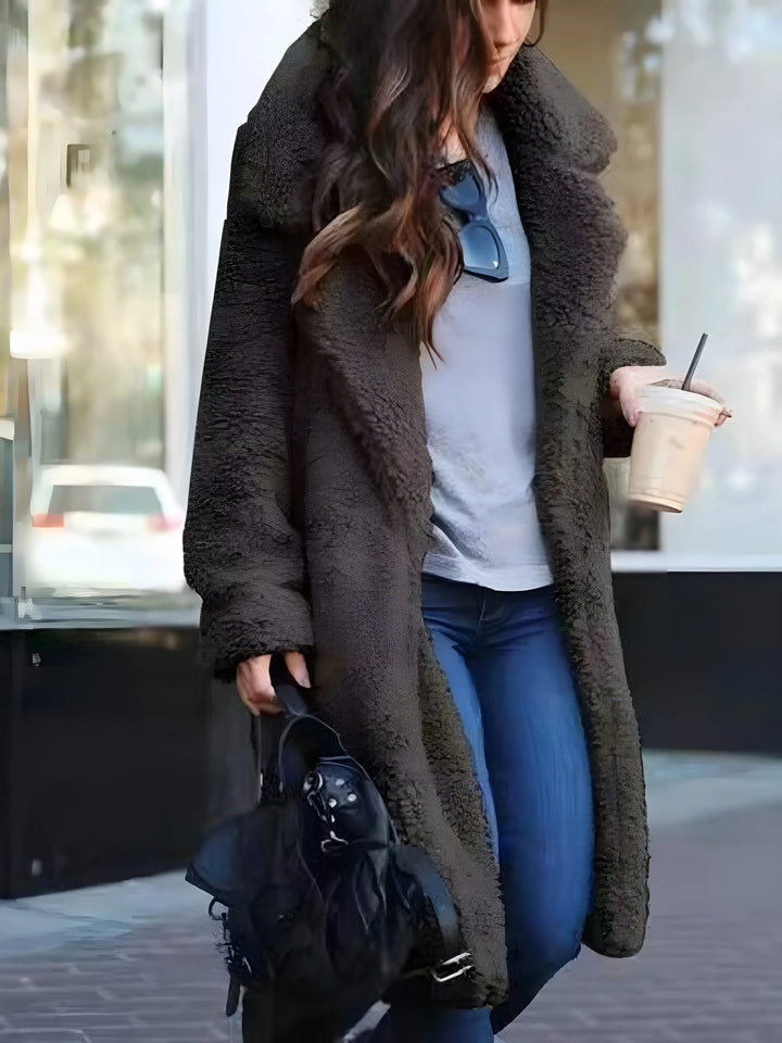 Women's Long Teddy Coat with Open Front