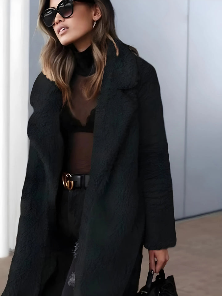 Women's Long Teddy Coat with Open Front