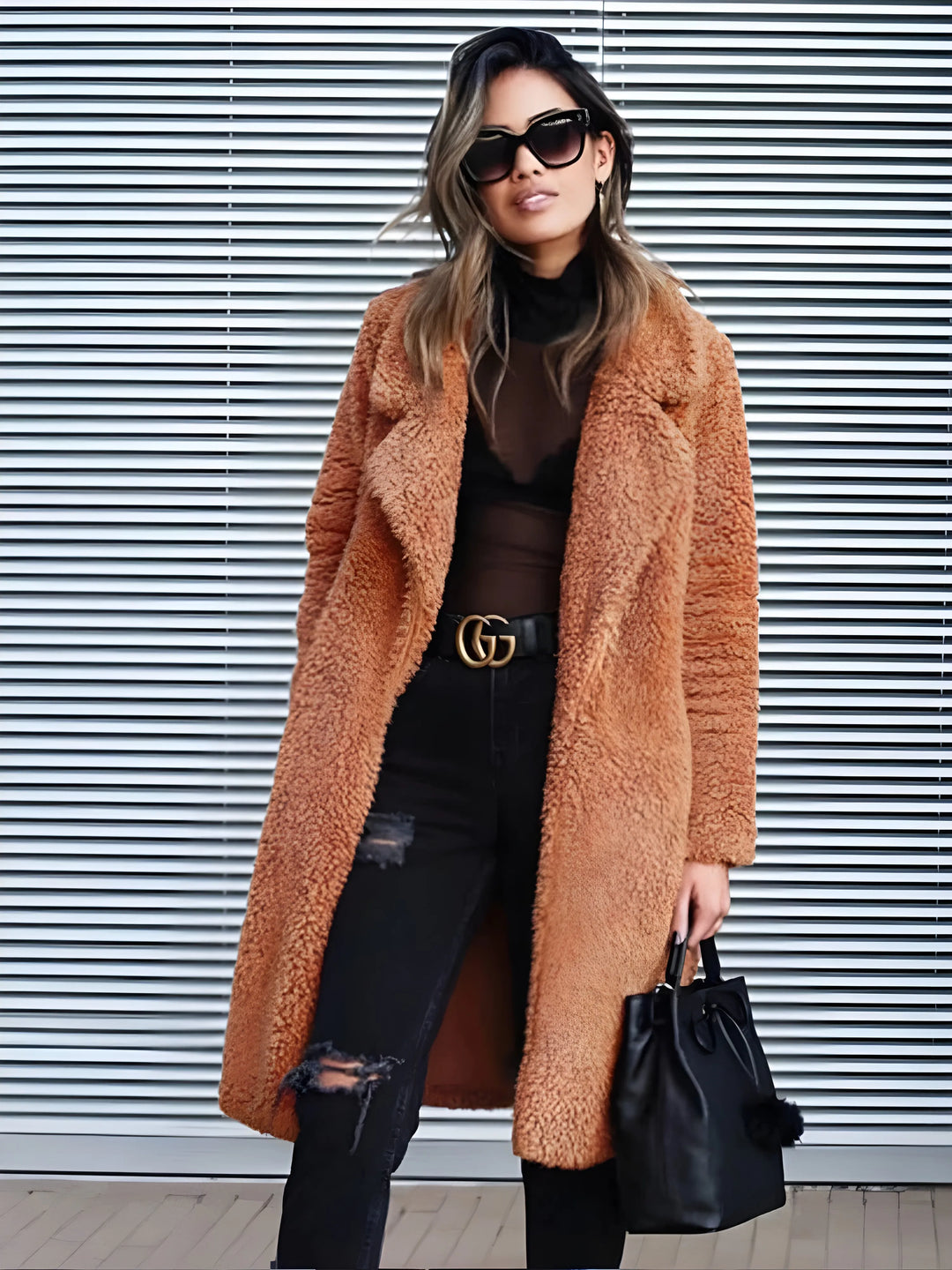 Women's Long Teddy Coat with Open Front