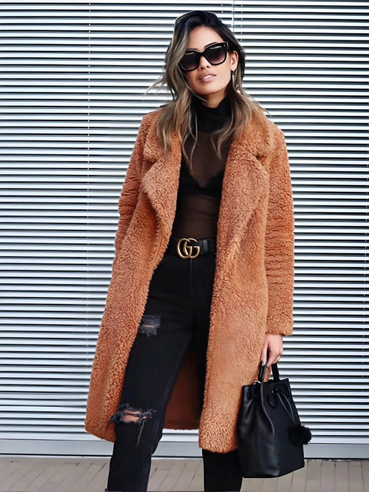 Women's Long Teddy Coat with Open Front