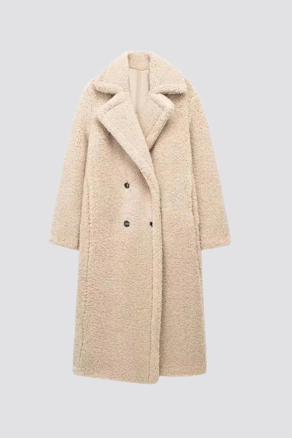 Women's Long Teddy Winter Jacket with Double Breasted