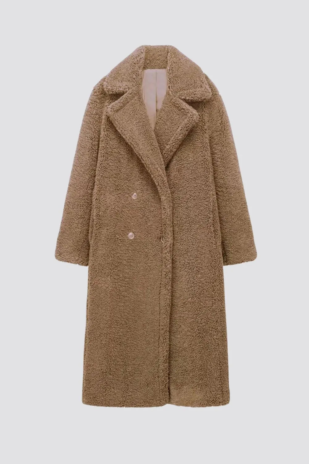 Women's Long Teddy Winter Jacket with Double Breasted