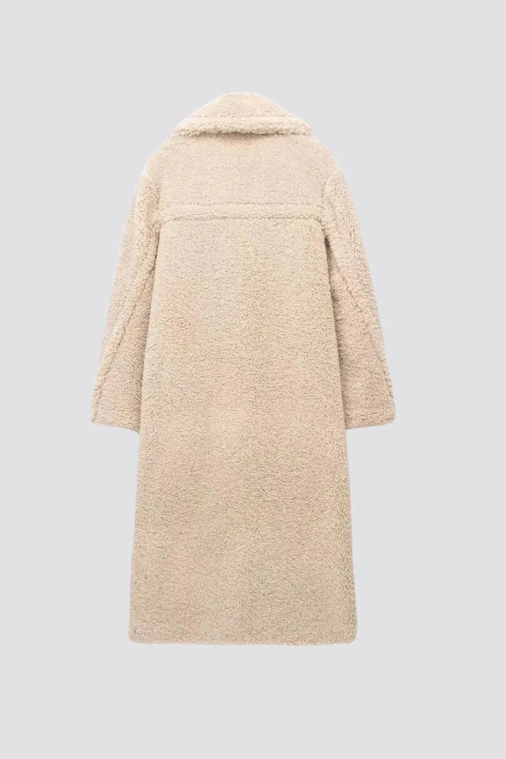 Women's Long Teddy Winter Jacket with Double Breasted