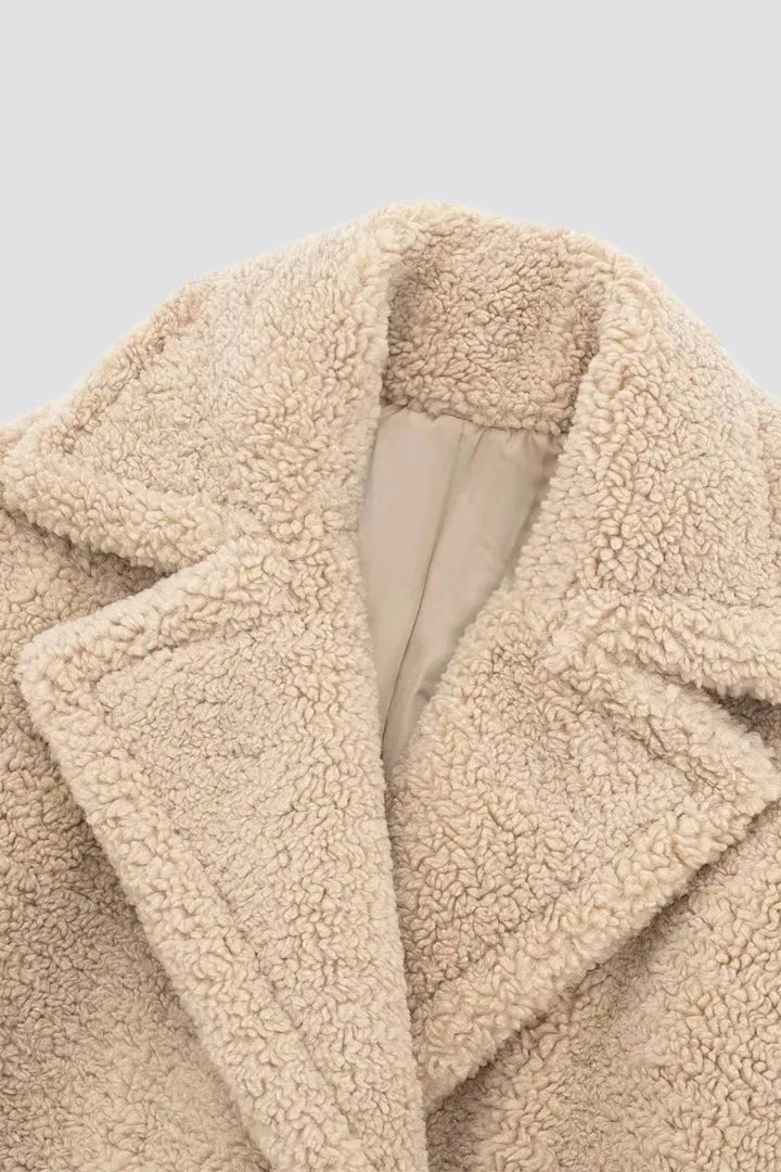 Women's Long Teddy Winter Jacket with Double Breasted