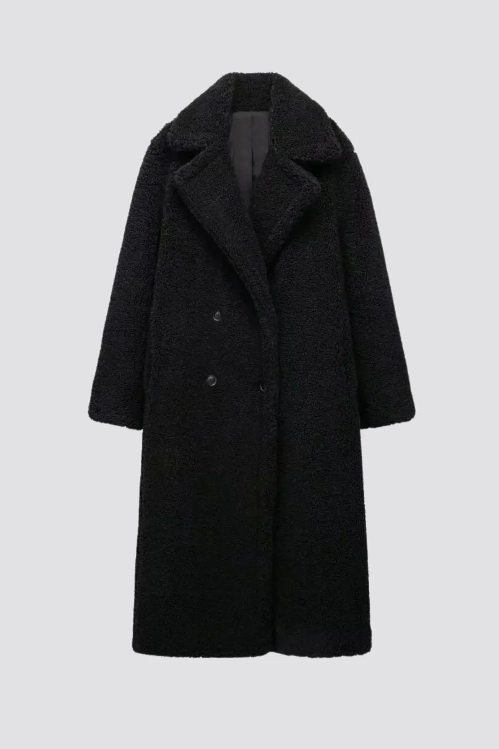 Women's Long Teddy Winter Jacket with Double Breasted