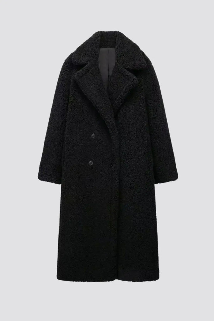 Women's Long Teddy Winter Jacket with Double Breasted
