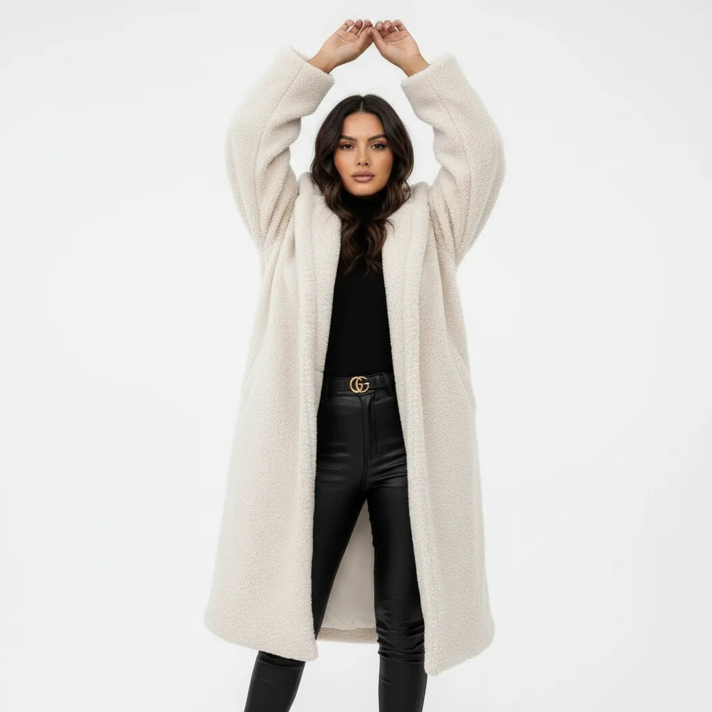 Women's Longline Fluffy Teddy Coat with Hood