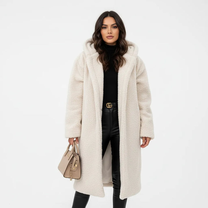 Women's Longline Fluffy Teddy Coat with Hood
