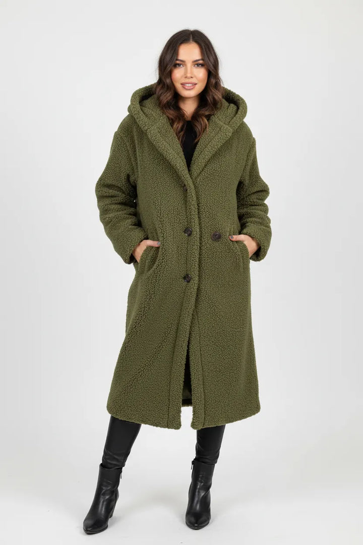 Women's Longline Fluffy Teddy Coat with Hood