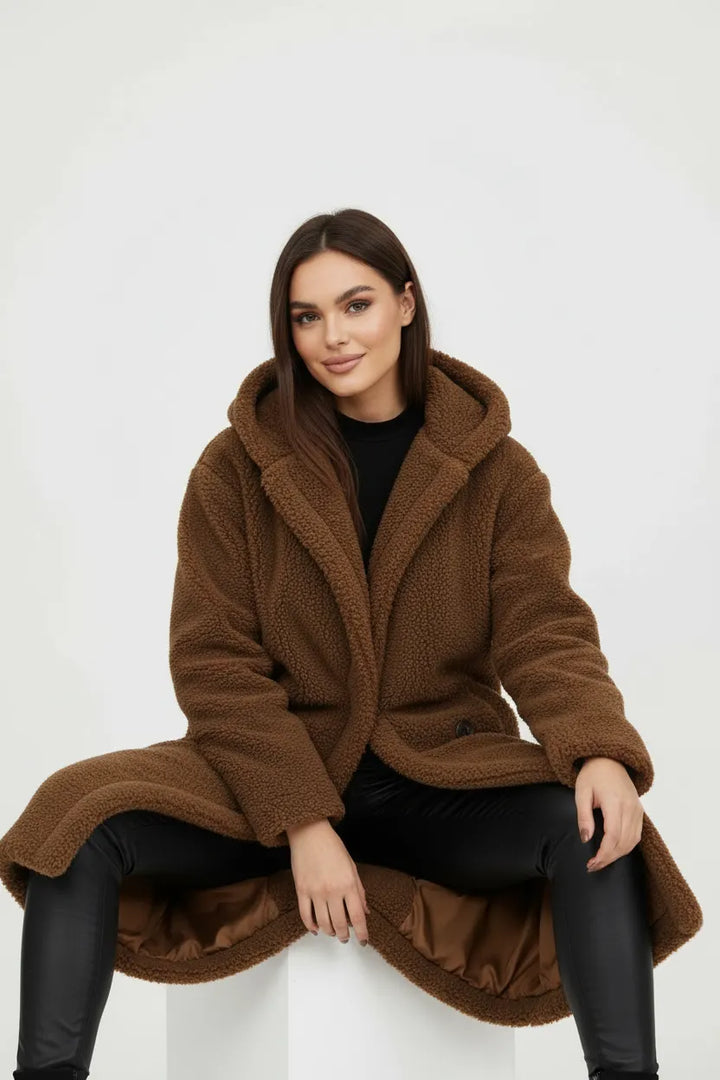 Women's Longline Fluffy Teddy Coat with Hood
