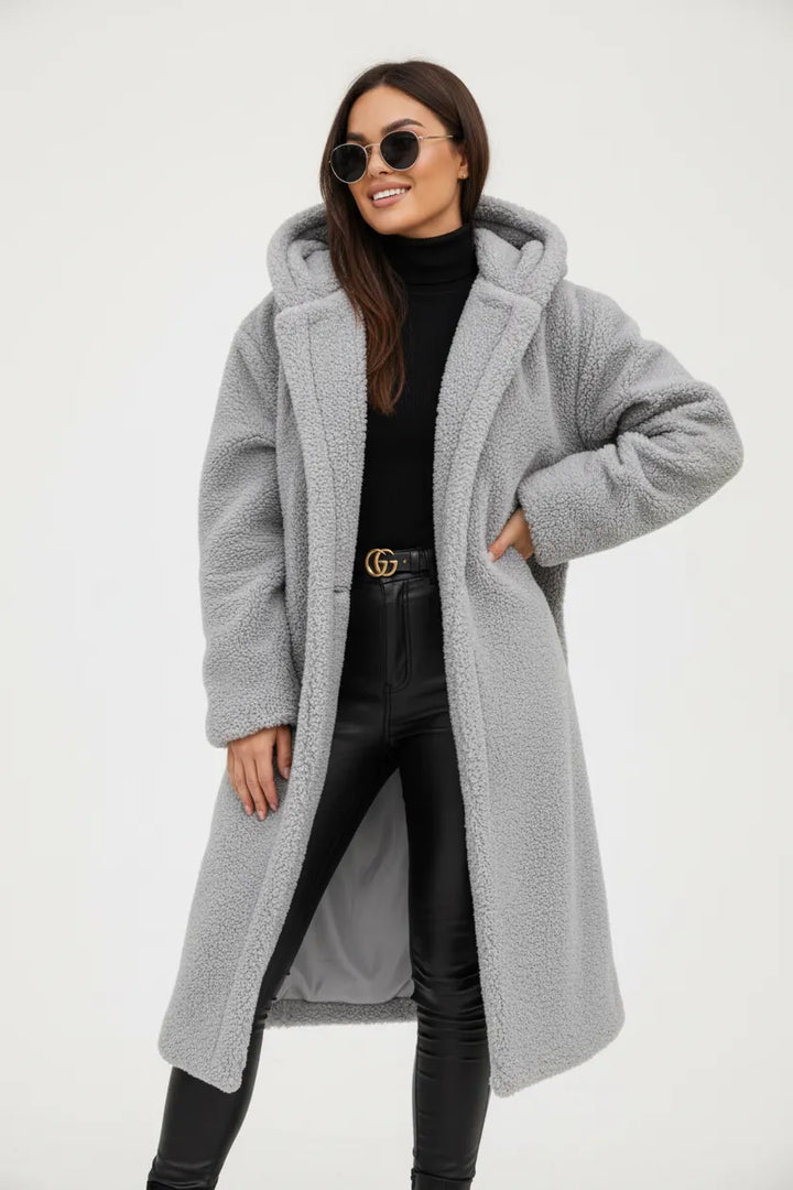 Women's Longline Fluffy Teddy Coat with Hood