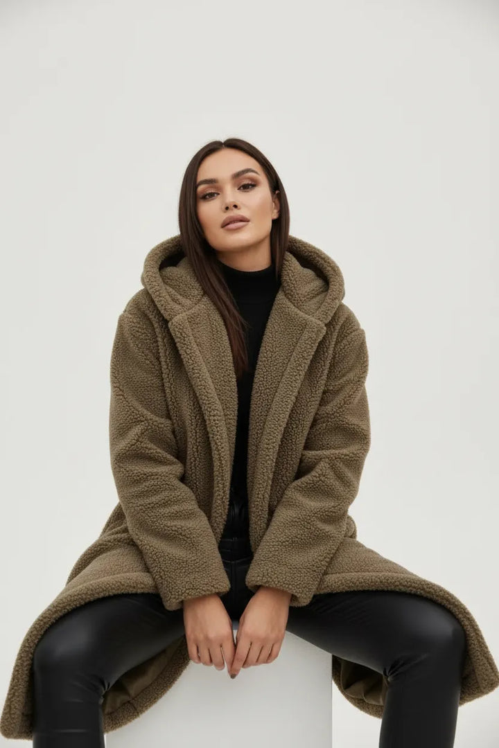 Women's Longline Fluffy Teddy Coat with Hood