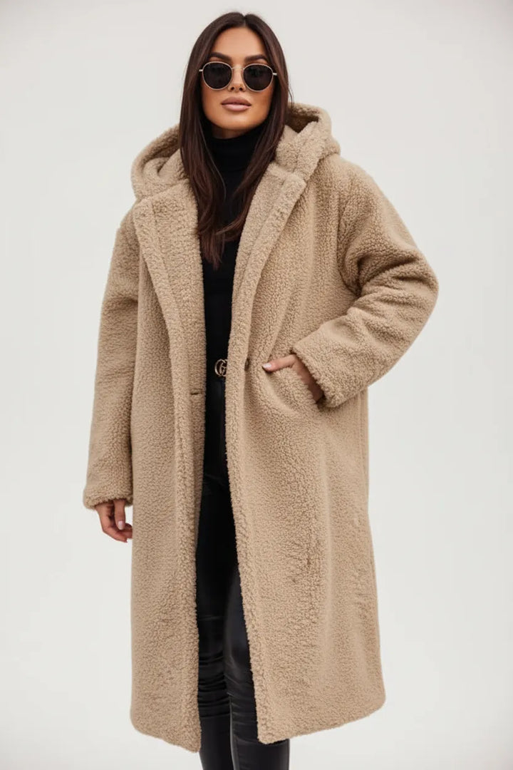 Women's Longline Fluffy Teddy Coat with Hood