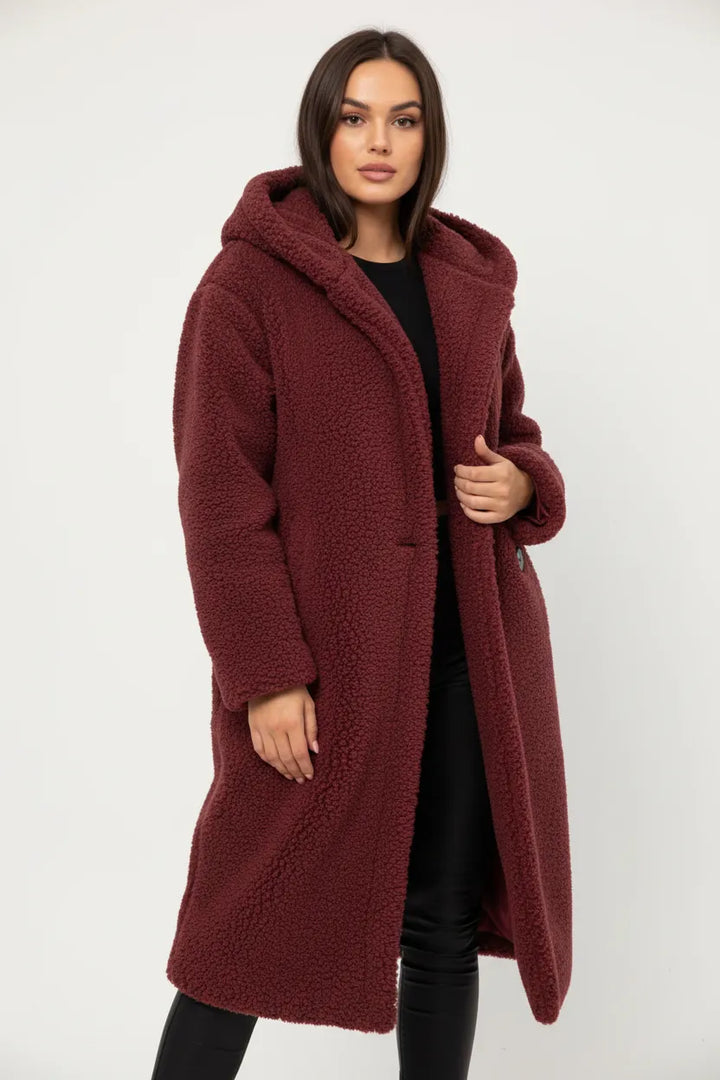 Women's Longline Fluffy Teddy Coat with Hood