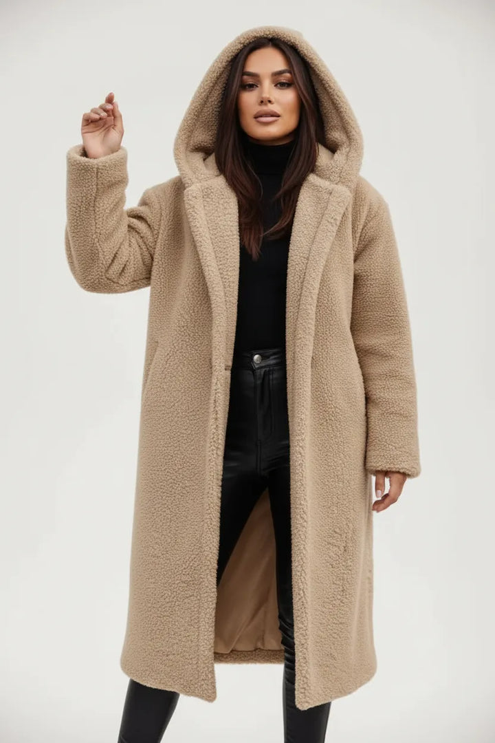 Women's Longline Fluffy Teddy Coat with Hood
