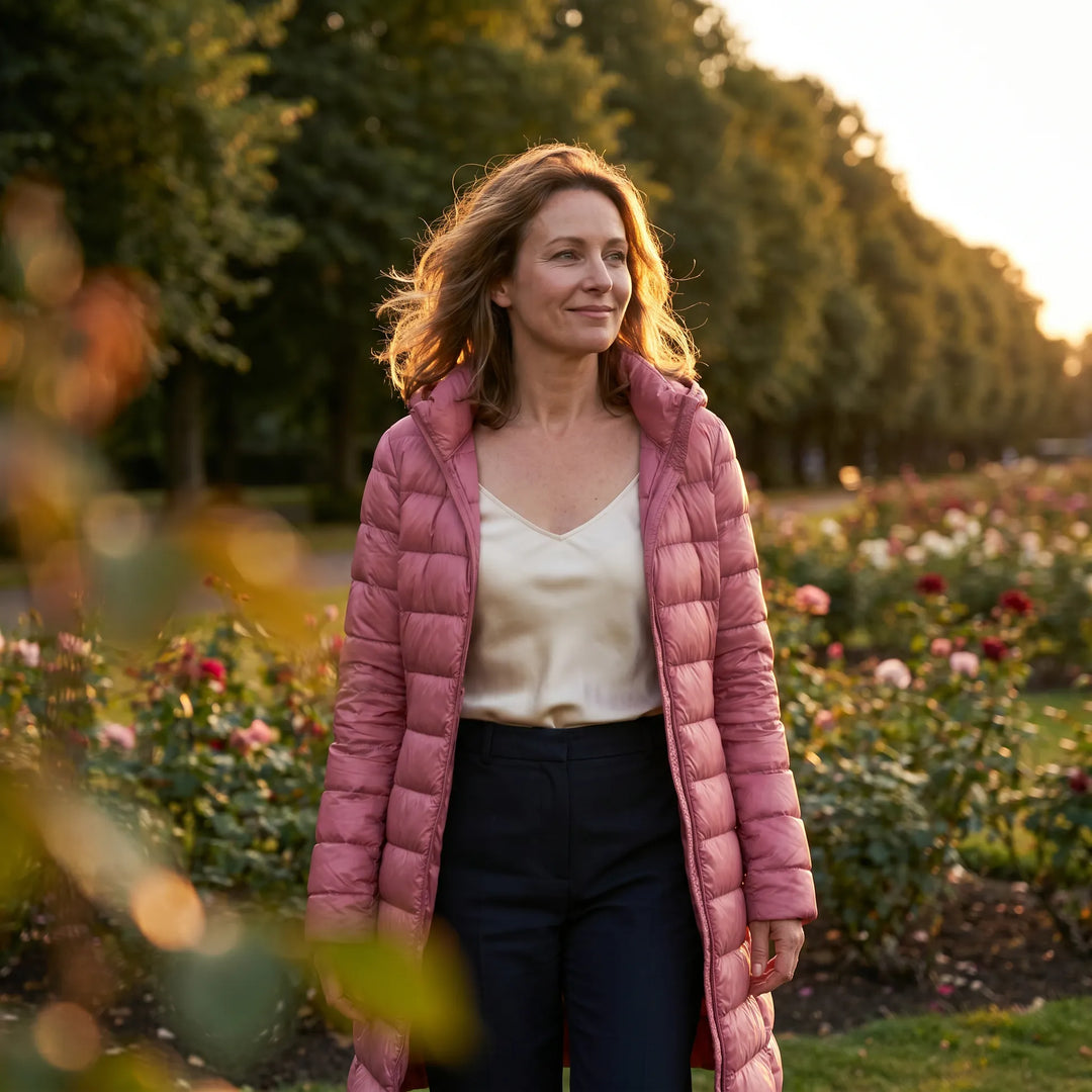 Women's Longline Puffer Winter Jacket with Hood and Zip Front
