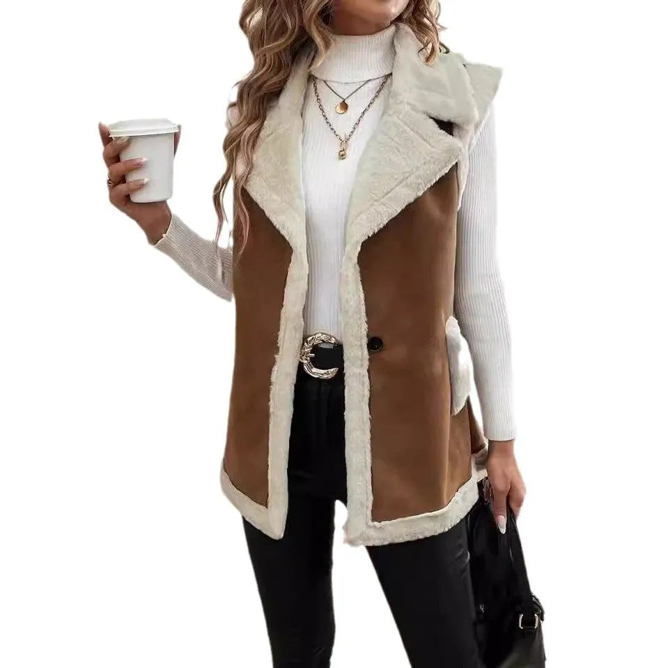 Women's Longline Vest with Button Closure and Soft Touch Fabric