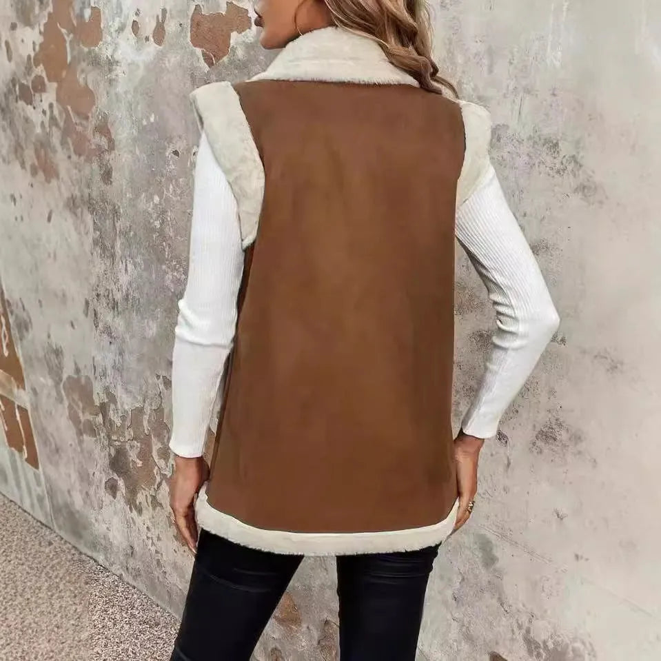 Women's Longline Vest with Button Closure and Soft Touch Fabric