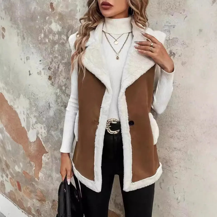 Women's Longline Vest with Button Closure and Soft Touch Fabric