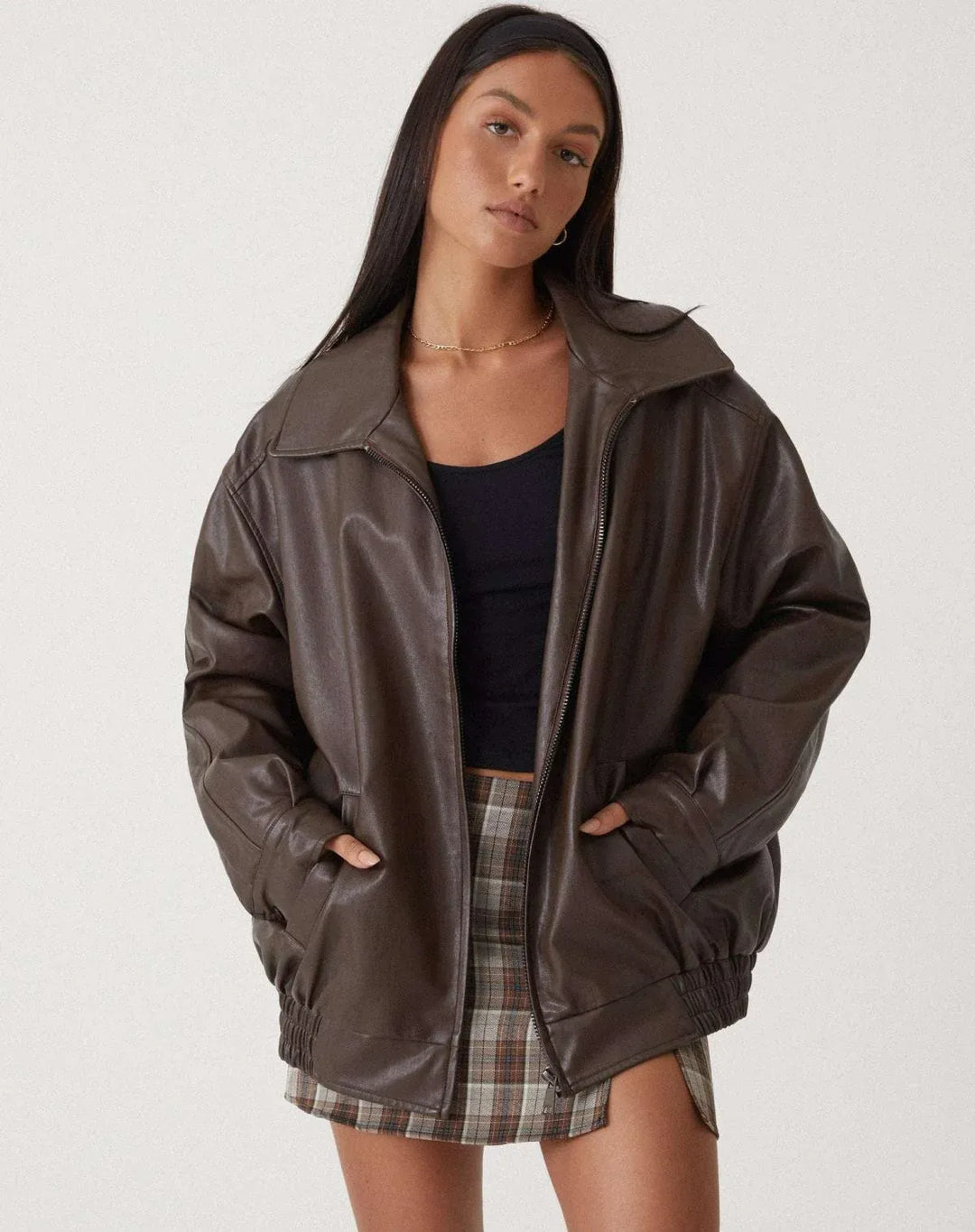 Women's Oversized Casual Jacket with Zip-Up