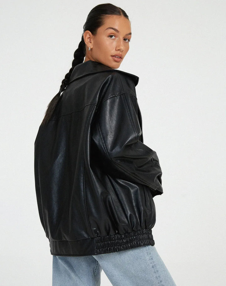 Women's Oversized Casual Jacket with Zip-Up