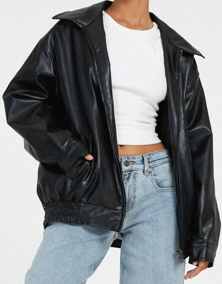 Women's Oversized Casual Jacket with Zip-Up