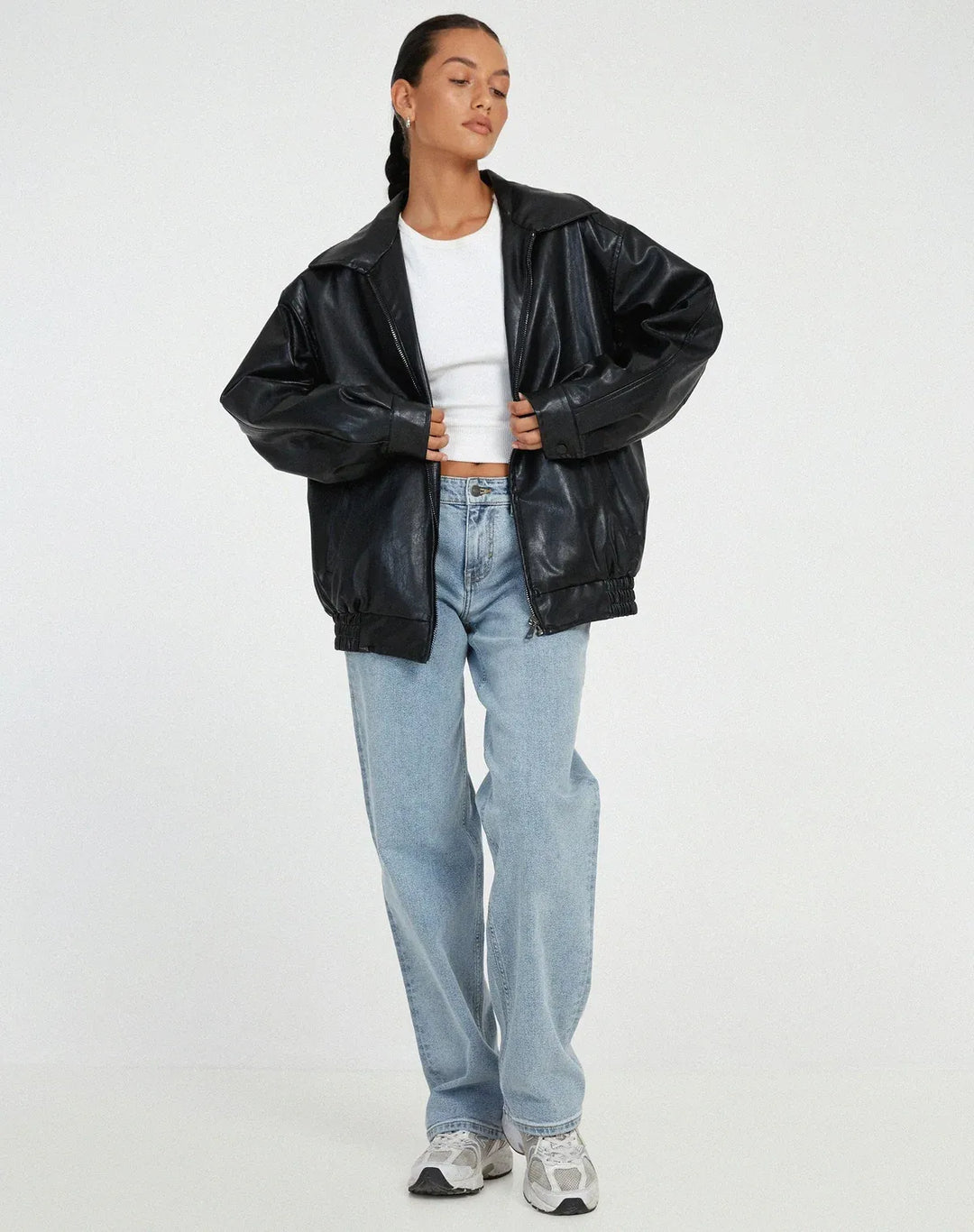 Women's Oversized Casual Jacket with Zip-Up