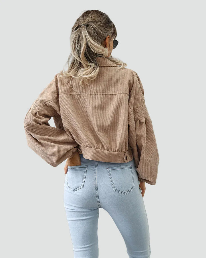 Women's Oversized Cropped Jacket with Button Closure