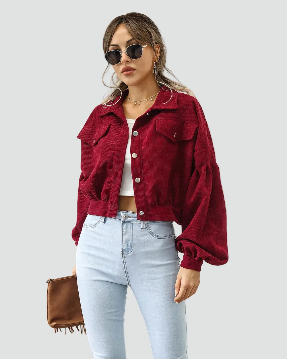 Women's Oversized Cropped Jacket with Button Closure