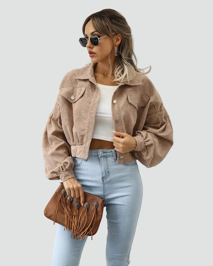 Women's Oversized Cropped Jacket with Button Closure
